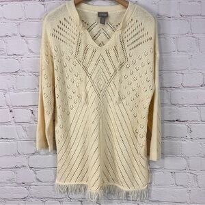 Chicos sweater shirt cover up top knitwear fringe western boho creamy stretch